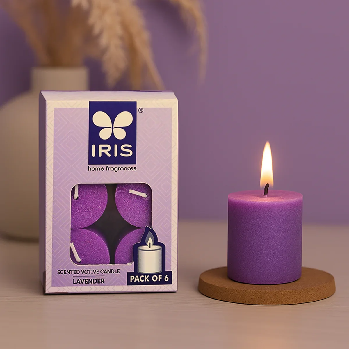 IRIS Lavender votive candles, pack of 6 - part of the Diwali Festive Combo