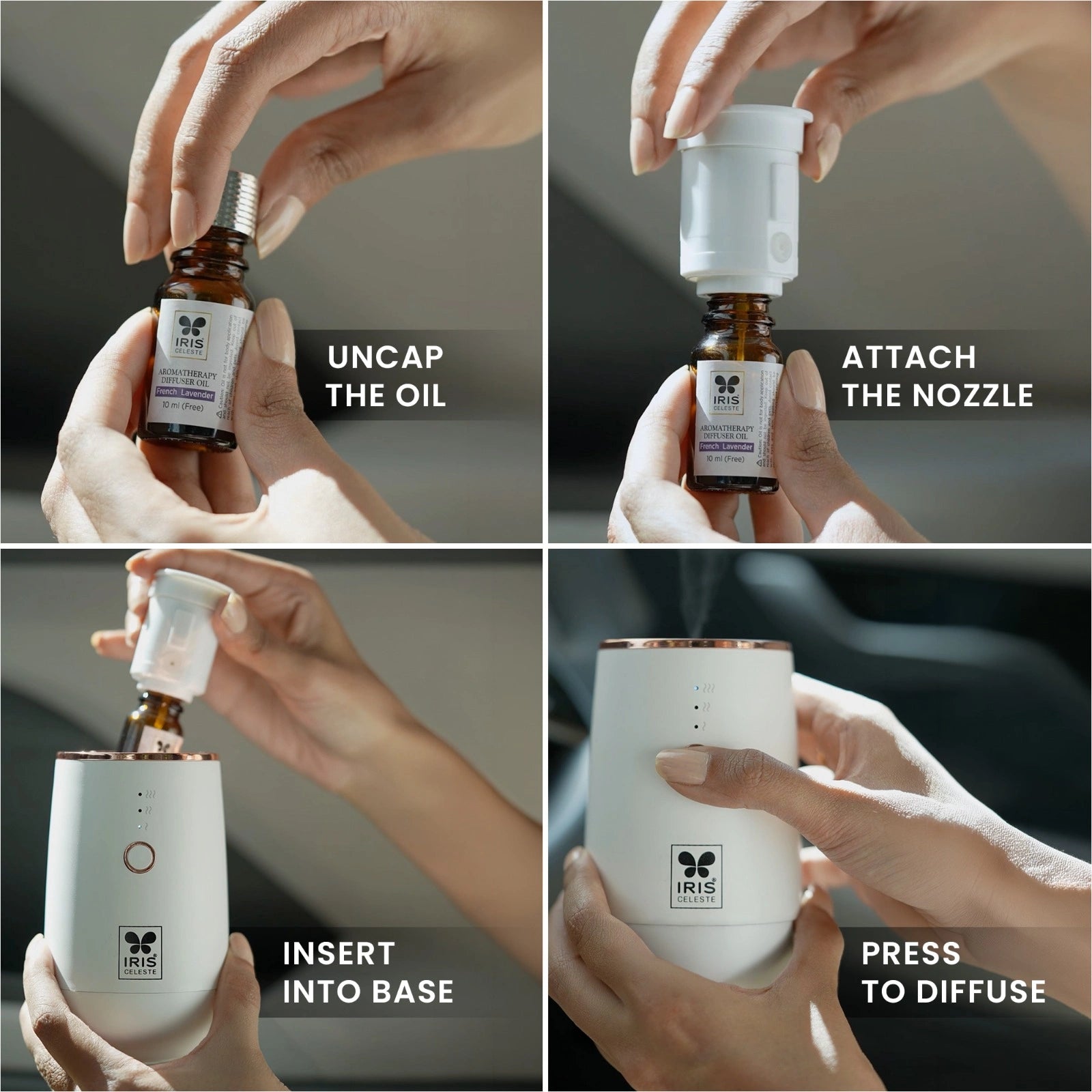 IRIS Car & Home Aroma Diffuser | Portable | Cordless Operation | Fragrance Intensity Control