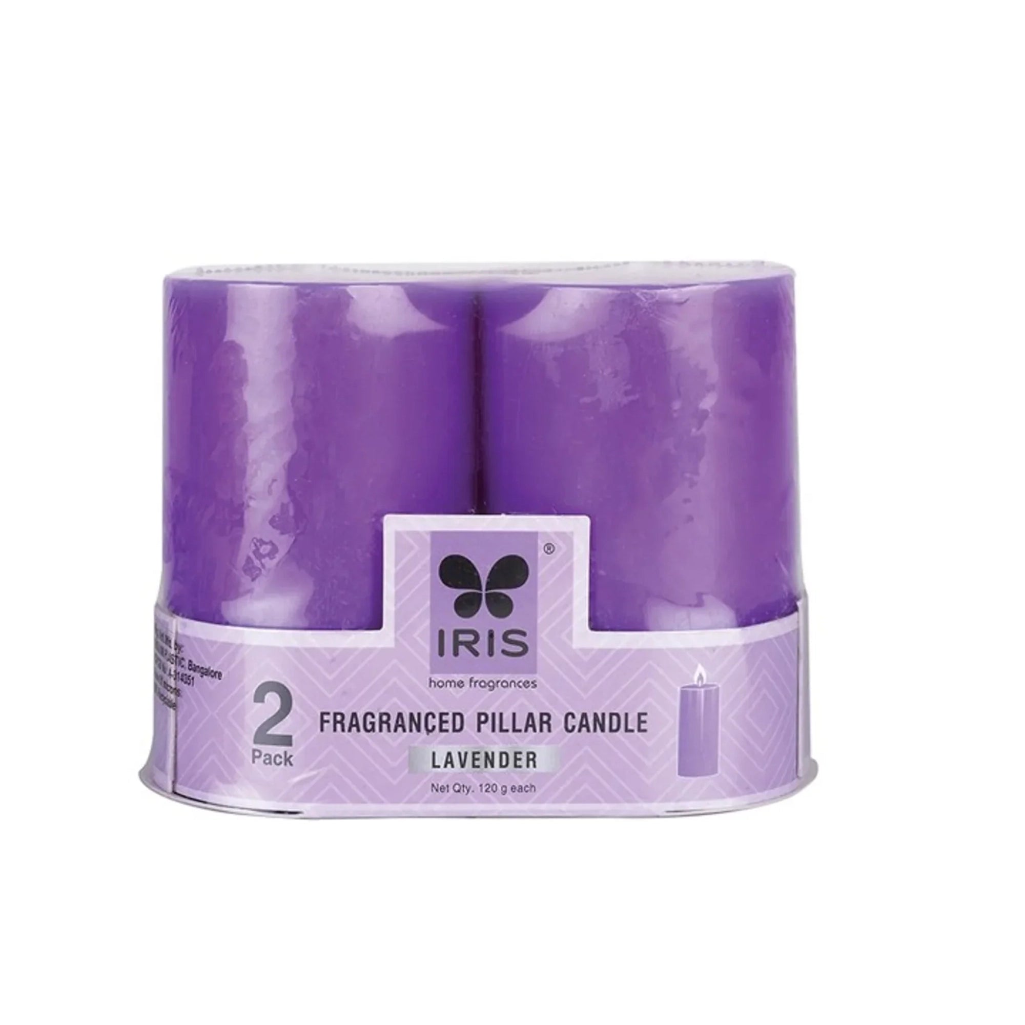 IRIS Lavender Fragranced Pillar Candles - Set of 2