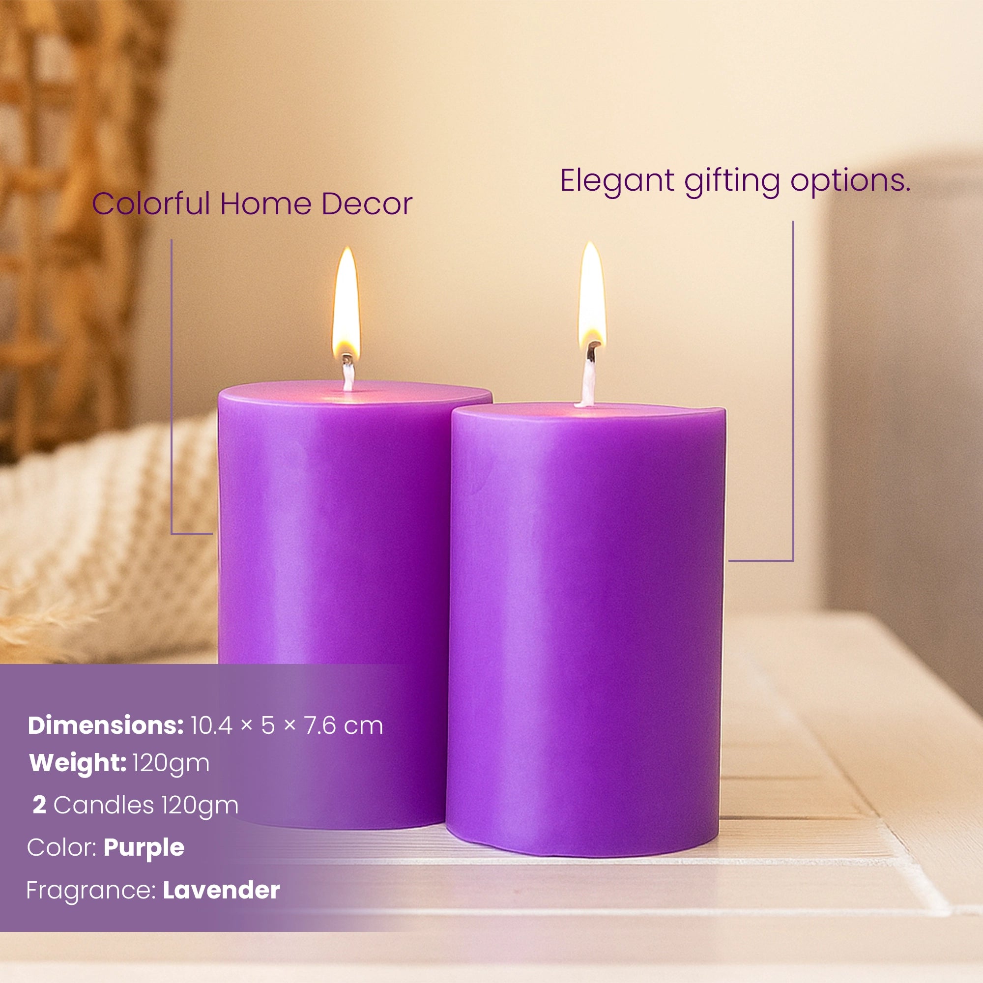 IRIS Lavender Fragranced Pillar Candles - Set of 2