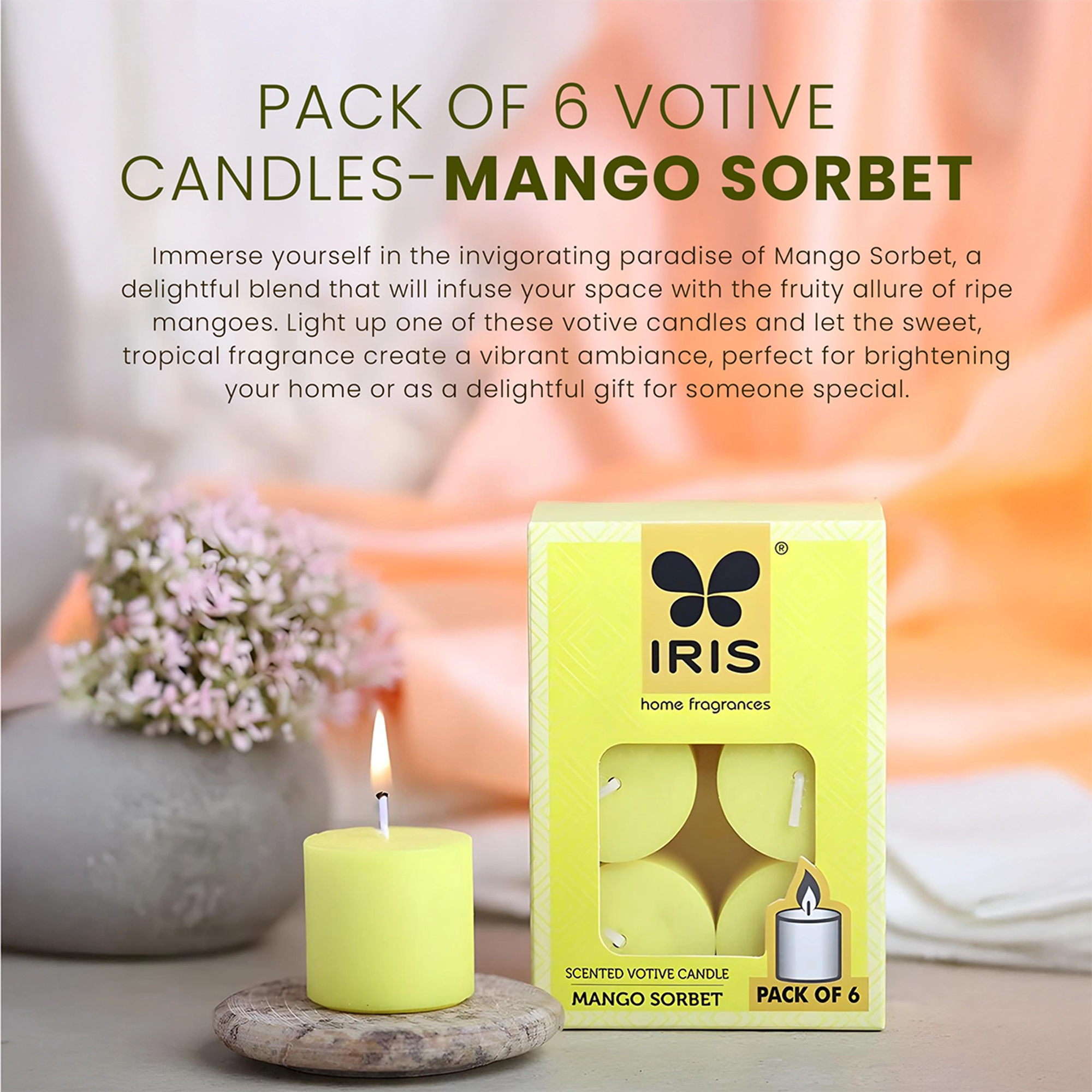 Pack of 6 votive candles-Mango Sorbet