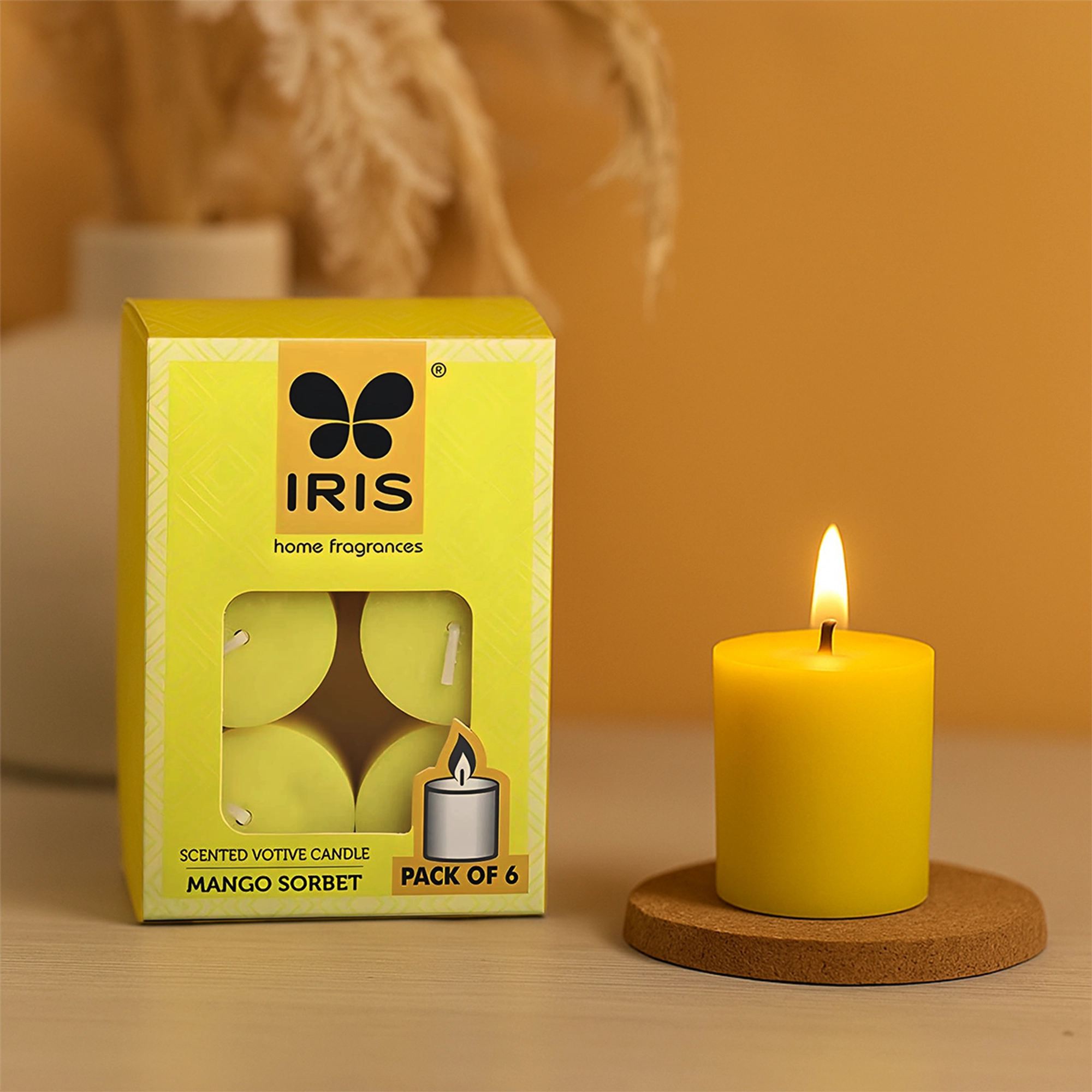 Pack of 6 votive candles-Mango Sorbet